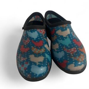 Sloggers Women's Sz 8 Chicken Print Waterproof Gardening Clogs Slip On Outdoor